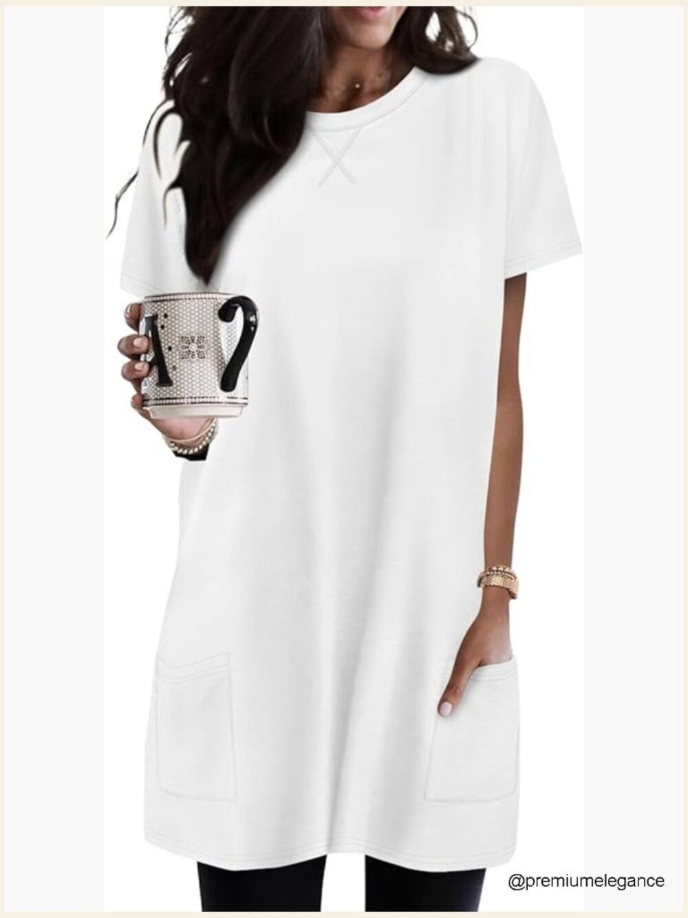 Tunic Top with Pockets Short Sleeve Loose Fit Shirt for Leggings